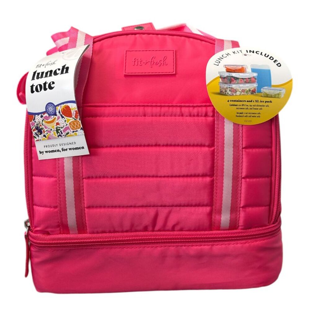 Fit & Fresh Lunch Bag, Includes Meal Prep Set & Ice Pack - Hot Pink